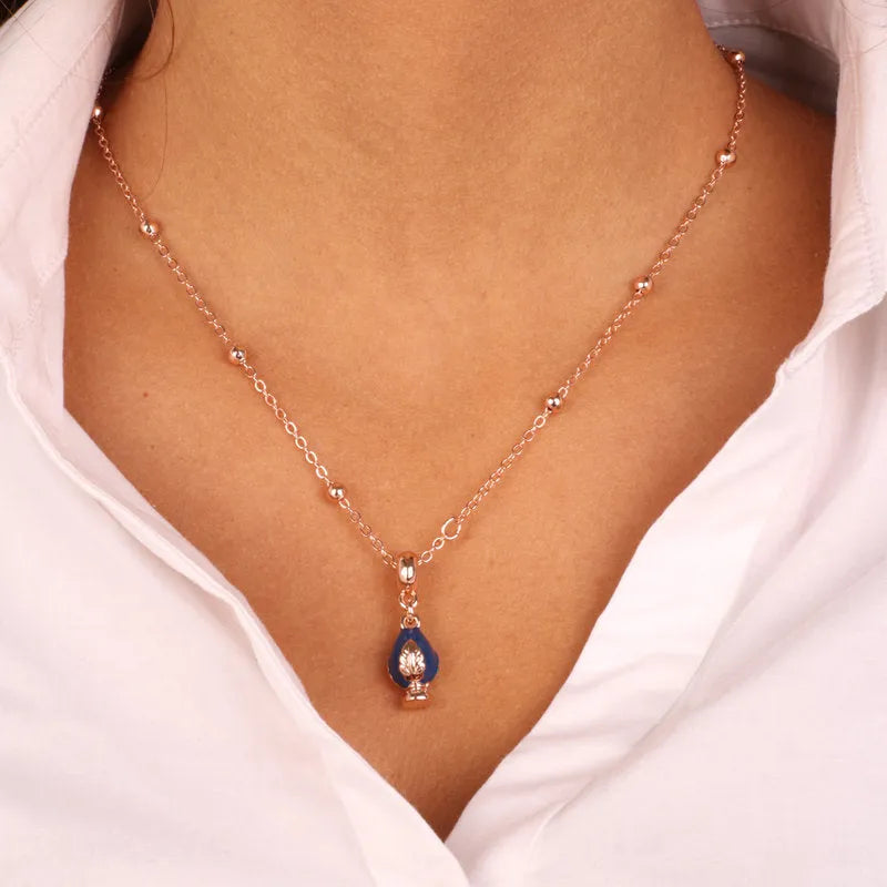 Collana in Metallo con pumo portafortuna color blu - BYSIMON gioielli