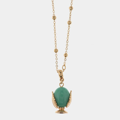 Collana in Metallo con pumo portafortuna smaltato color verde acqua - BYSIMON gioielli