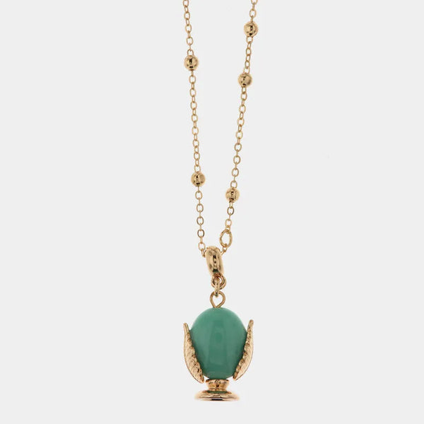 Collana in Metallo con pumo portafortuna smaltato color verde acqua - BYSIMON gioielli