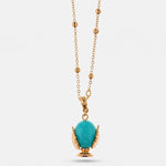 Collana in Metallo con pumo portafortuna smaltato color verde acqua - BYSIMON gioielli