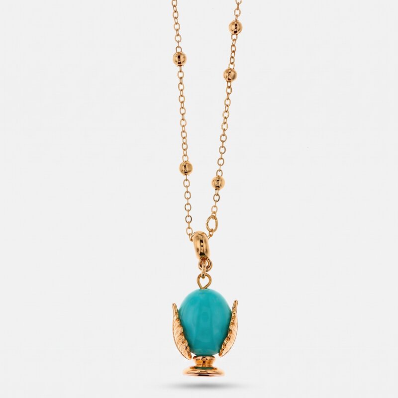 Collana in Metallo con pumo portafortuna smaltato color verde acqua - BYSIMON gioielli