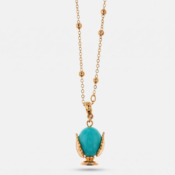 Collana in Metallo con pumo portafortuna smaltato color verde acqua - BYSIMON gioielli