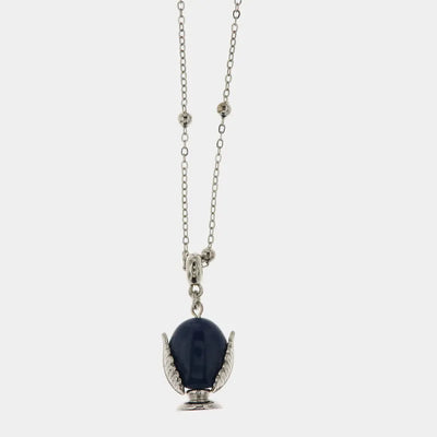 Collana in Metallo con pumo portafortuna smaltato color blu - BYSIMON gioielli