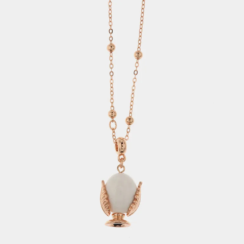 Collana in Metallo con pumo portafortuna smaltato color bianco - BYSIMON gioielli