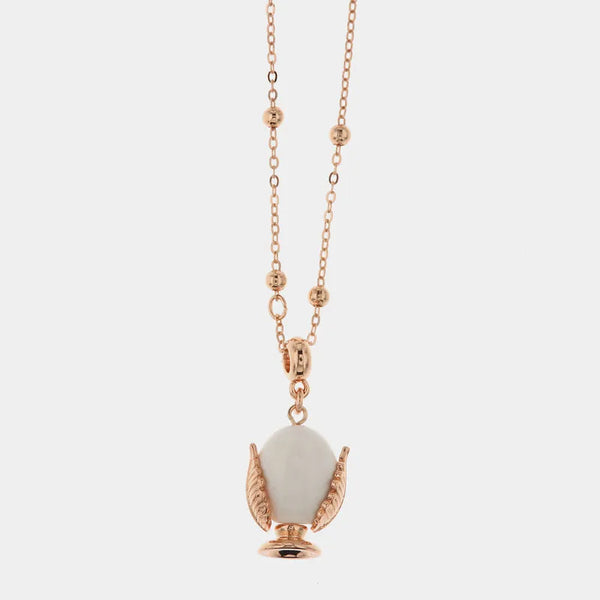 Collana in Metallo con pumo portafortuna smaltato color bianco - BYSIMON gioielli
