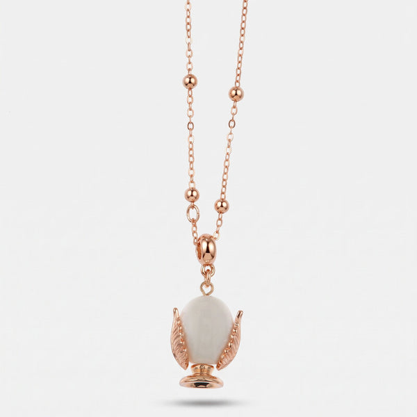 Collana in Metallo con pumo portafortuna smaltato color bianco - BYSIMON gioielli
