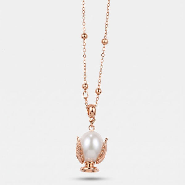 Collana in Metallo con pumo portafortuna smaltato color bianco - BYSIMON gioielli