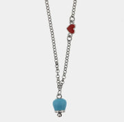 Collana in Metallo con cuore rosso e campanella portafortuna pendente con smalto azzurro, impreziosita da punto luce
