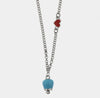 Collana in Metallo con cuore rosso e campanella portafortuna pendente con smalto azzurro, impreziosita da punto luce