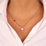 Collana in Metallo con cuore rosso e campanella portafortuna pendente rosa, impreziosita da punto luce - BYSIMON gioielli
