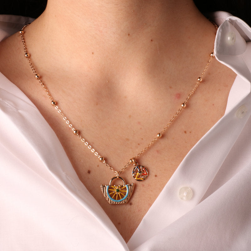 Collana in Metallo con coffa e simbolo Trinacria impreziositi da smalti colorati SICILY - gioiello BySimon