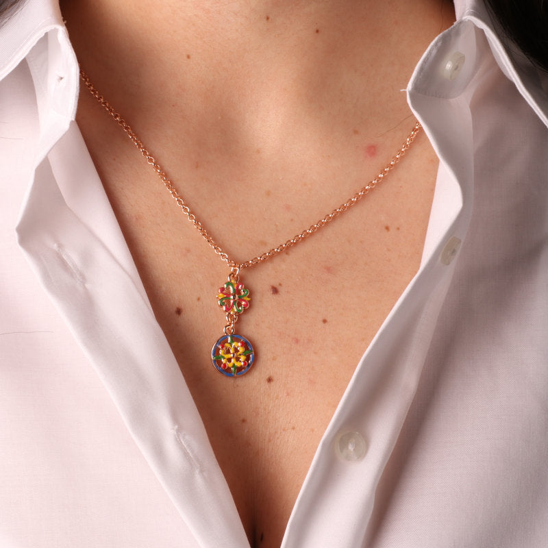 Collana in Metallo con maioliche di Caltagirone impreziosite da smalti colorati - BYSIMON gioielli