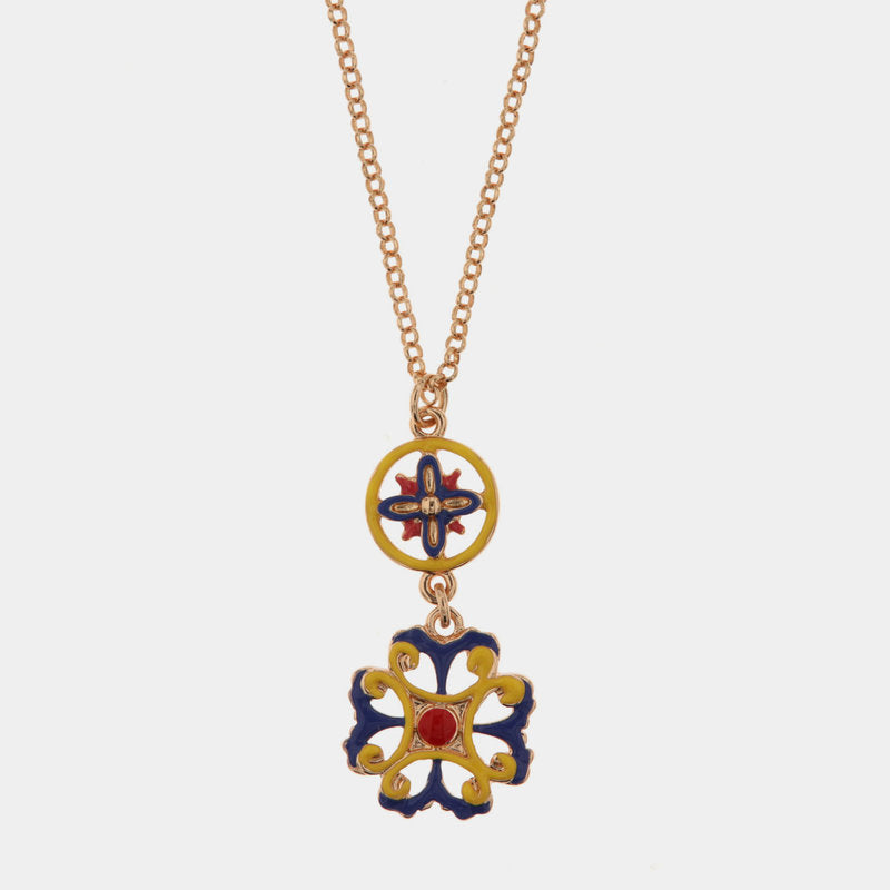 Collana in Metallo con maioliche di Caltagirone impreziosite da smalti colorati SICILY - gioiello BySimon