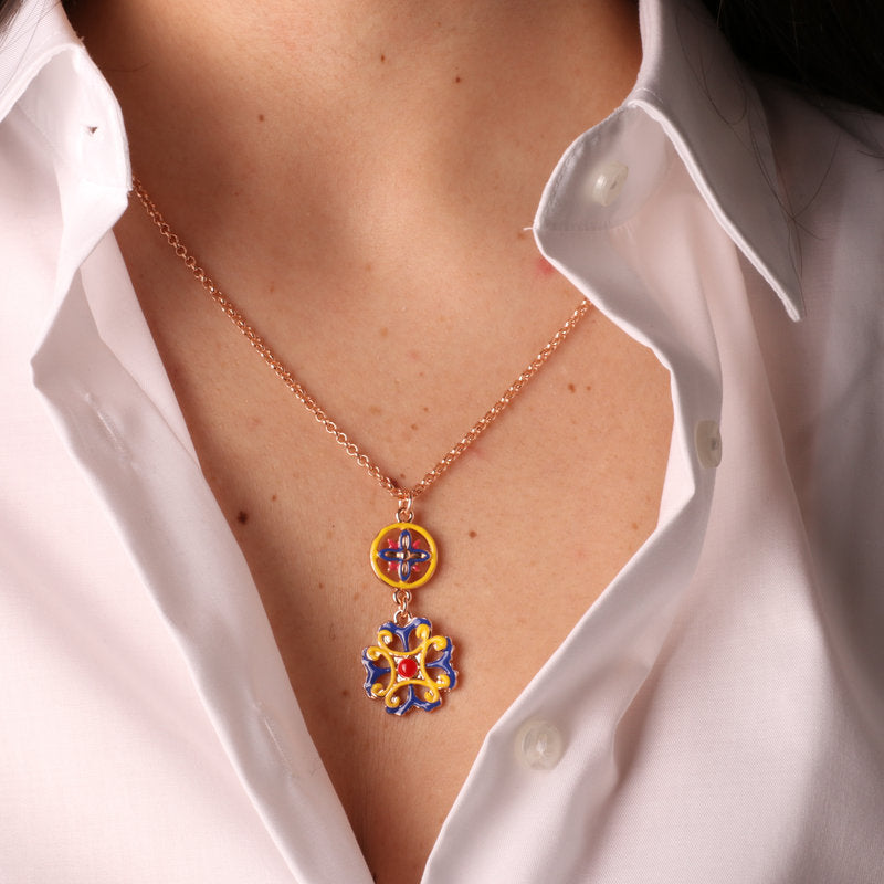 Collana in Metallo con maioliche di Caltagirone impreziosite da smalti colorati SICILY - gioiello BySimon