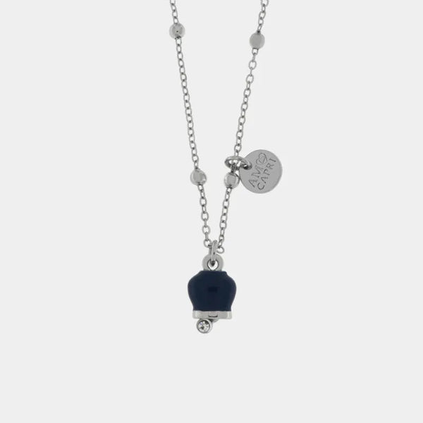 Collana in Metallo con campanella portafortuna pendente blu, impreziosita da punto luce - BYSIMON gioielli