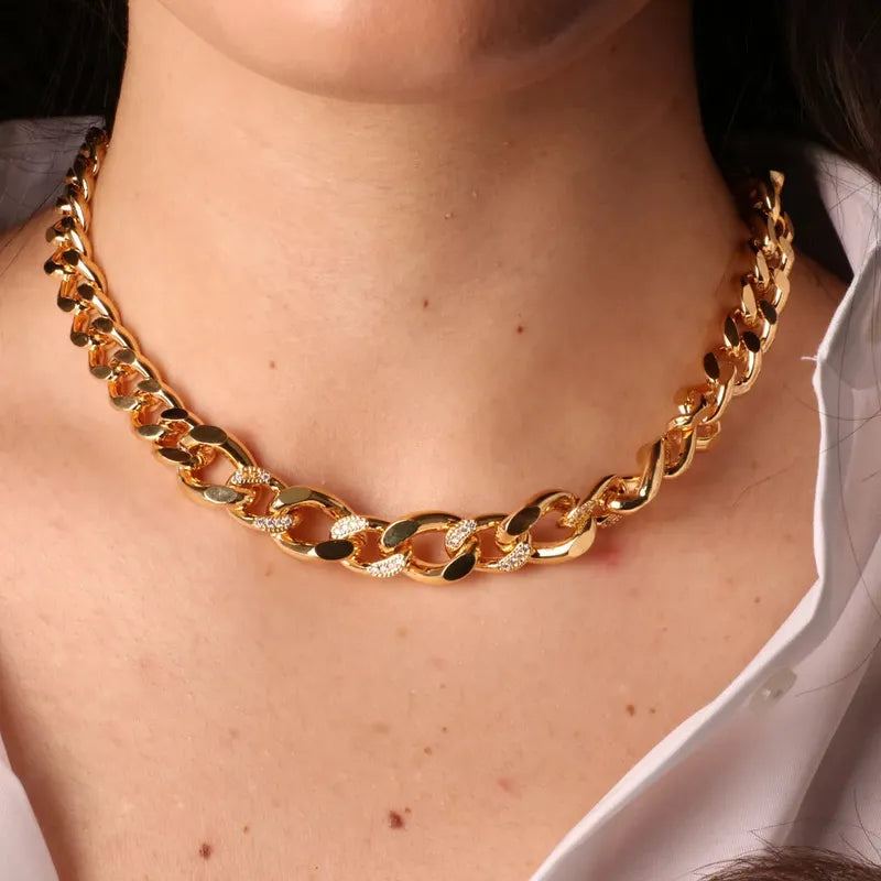 Collana in Metallo groumette con dettagli in cristalli bianchi