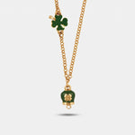Collana in Metallo con cuore e campanella portafortuna verde con quadrifoglio - BYSIMON gioielli