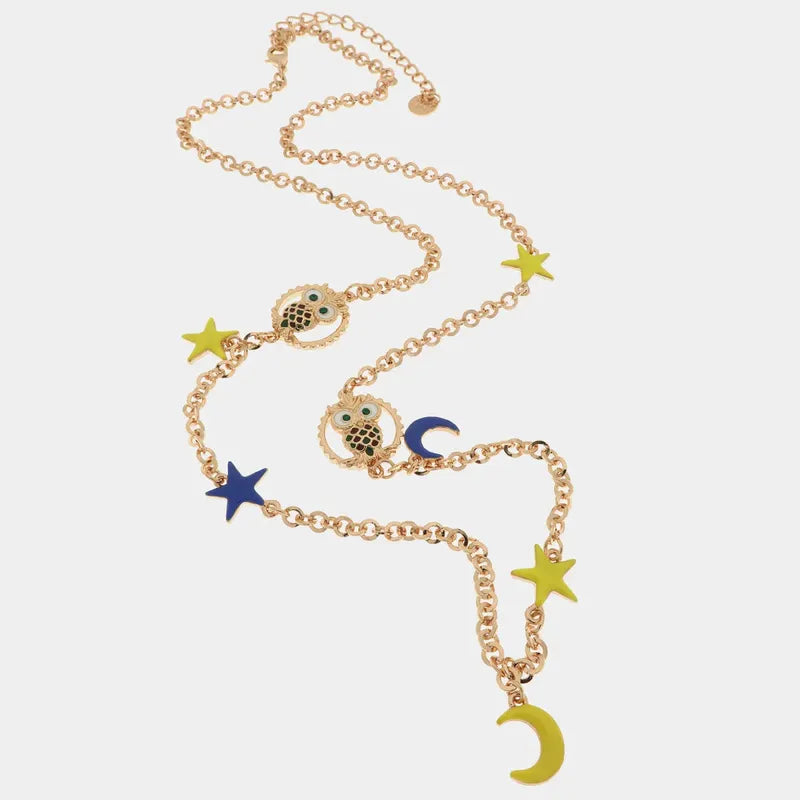 Collana in Metallo con luna, stelle e gufo portafortuna