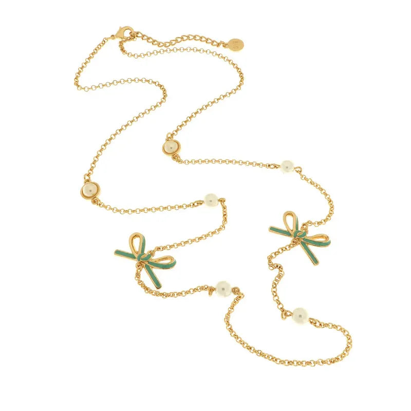 Collana in Metallo con perle e fiocco centrale