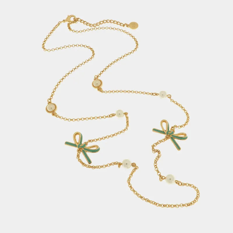 Collana in Metallo con perle e fiocco centrale