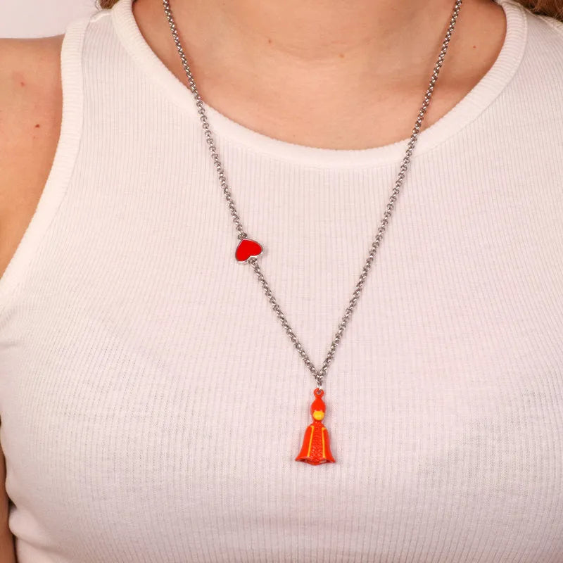 Collana in Metallo con pendente san gennaro rosso e cuore rosso AMONAPOLI - gioiello BySimon