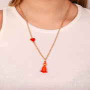 Collana in Metallo con pendente san gennaro rosso e cuore rosso