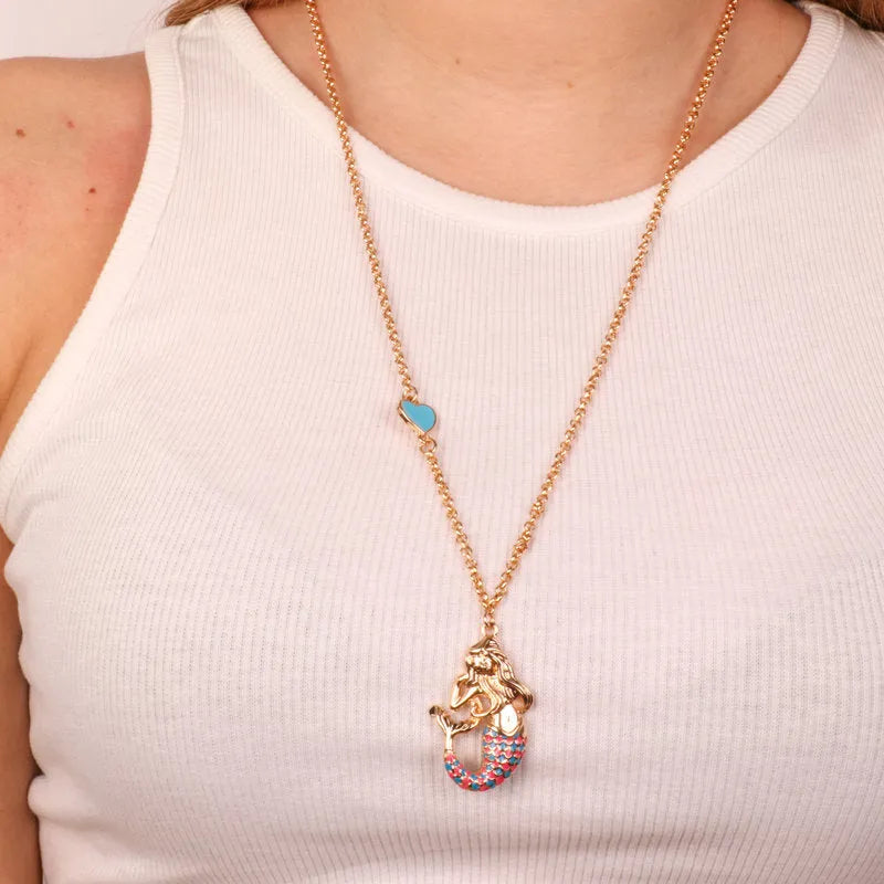 Collana in Metallo con pendente a forma di sirena partenopea e cuore azzurro AMONAPOLI - gioiello BySimon