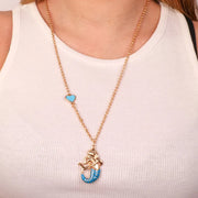 Collana in Metallo con pendente a forma di sirena partenopea e cuore azzurro