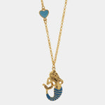 Collana in Metallo con pendente a forma di sirena partenopea e cuore azzurro - BYSIMON gioielli