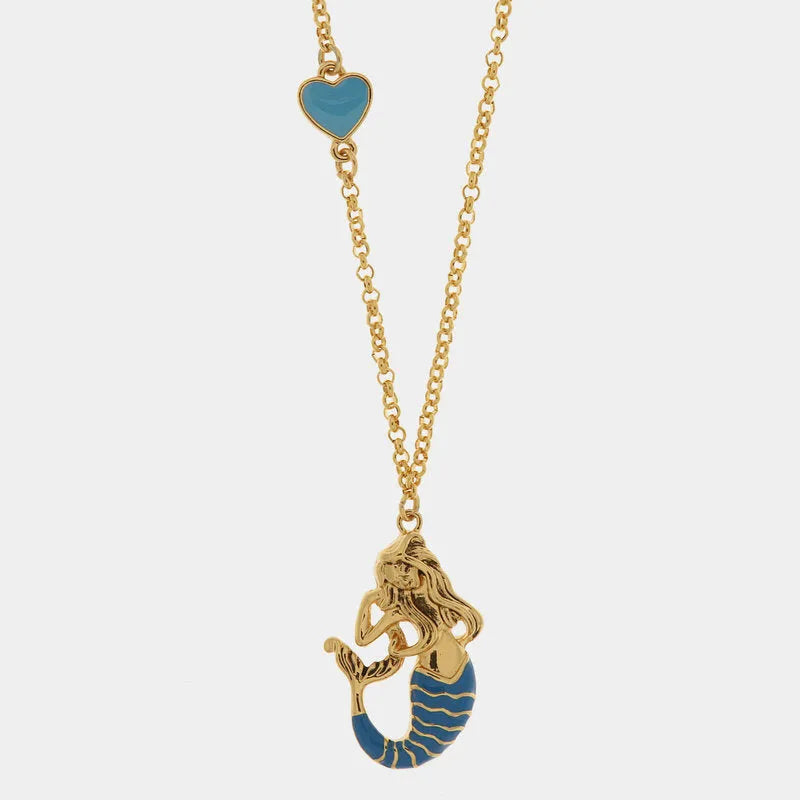 Collana in Metallo con pendente a forma di sirena partenopea e cuore azzurro - BYSIMON gioielli