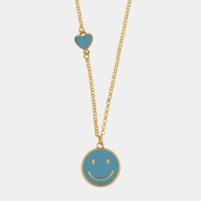 Collana in Metallo con pendente a forma di smile e cuore azzurro - BYSIMON gioielli