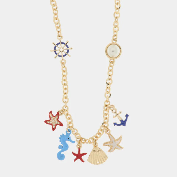 Collana Girocollo Con Ciondolo Stella Marina E Perle Dorate - Bohémien, Estate, Spiaggia