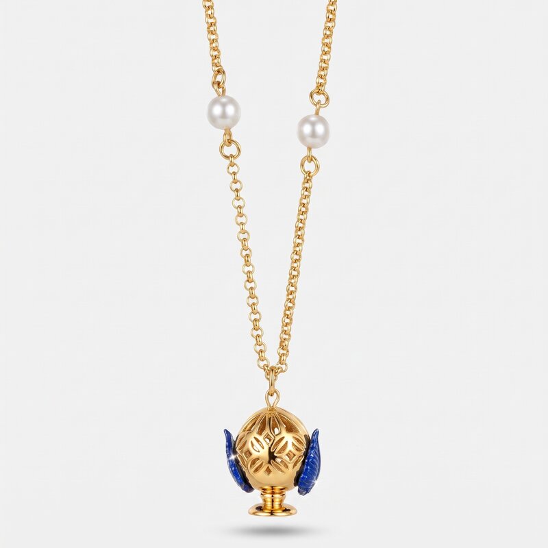 Collana Pumo Pugliese Blu in Metallo Placcato Oro – Lunga | I Love Apulia - BYSIMON gioielli