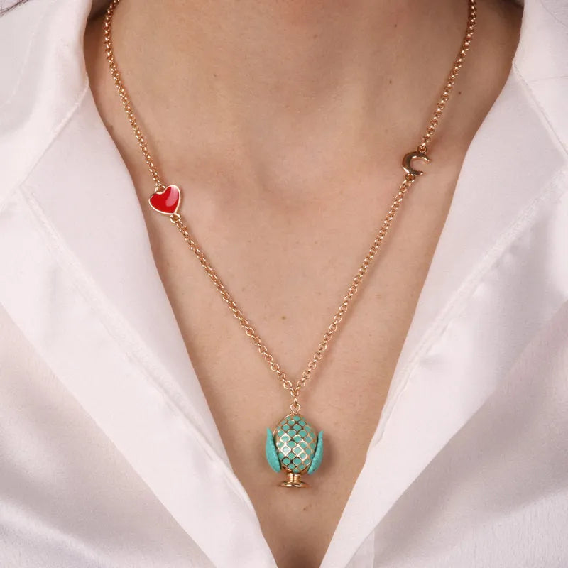 Collana in Metallo con pumo pugliese turchese