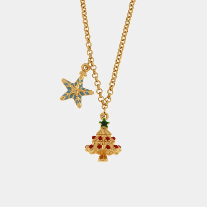 Collana in Metallo con albero di Natale e stella pendente