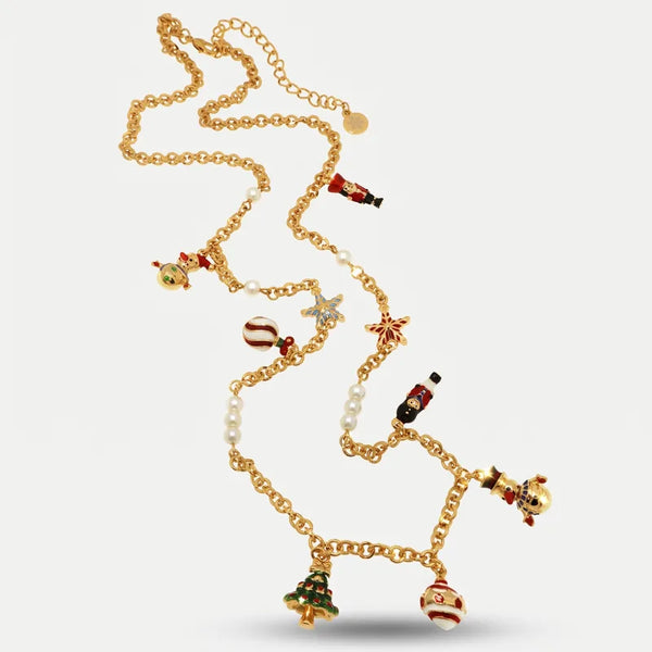 Collana in Metallo con pendenti a forma di albero di natale, palline, stelle e schiaccianoci