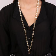 Collana in Metallo a doppia catena con perle e lucchetto pendente