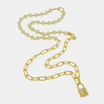 Collana in Metallo a doppia catena con perle e lucchetto pendente