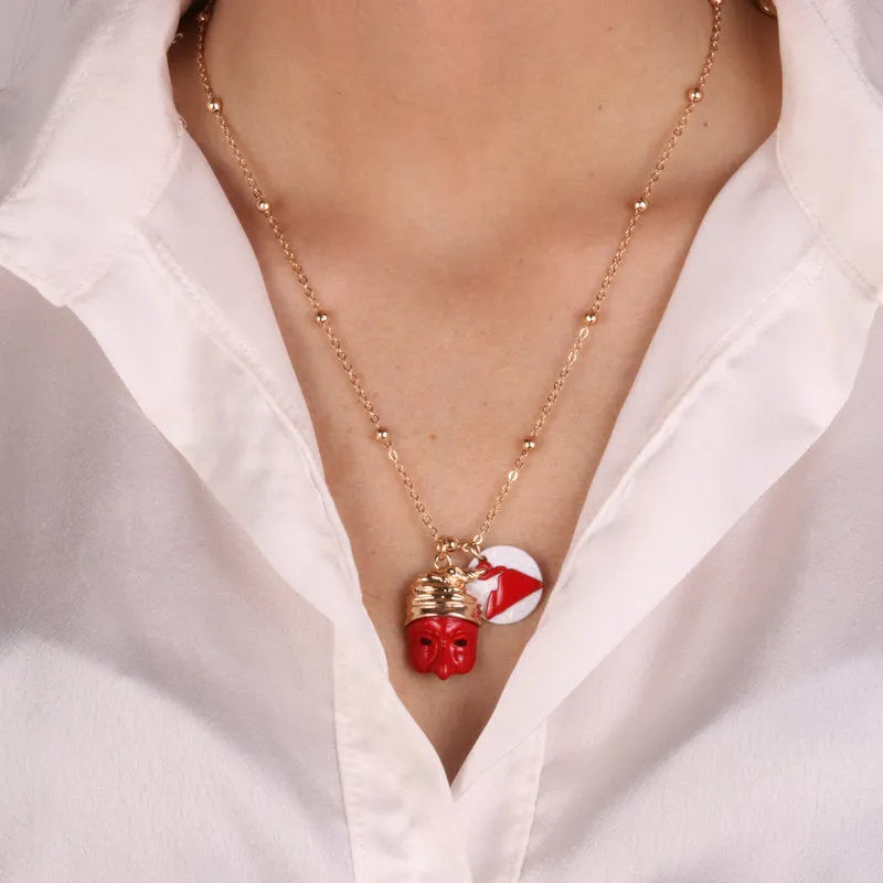 Collana in Metallo con Pulcinella e pendente a forma di Vesuvio AMONAPOLI - gioiello BySimon
