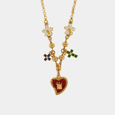 Collana in Metallo con fiori, croci e cuore sacro pendenti