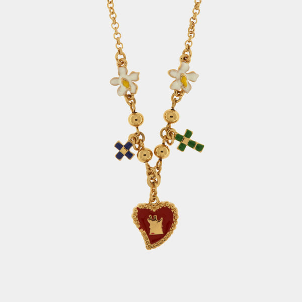Collana in Metallo con fiori, croci e cuore sacro pendenti - BYSIMON gioielli