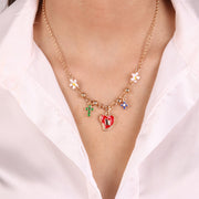 Collana in Metallo con fiori, croci e cuore sacro pendenti