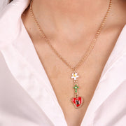 Collana in Metallo con fiori, croci e cuore sacro pendenti