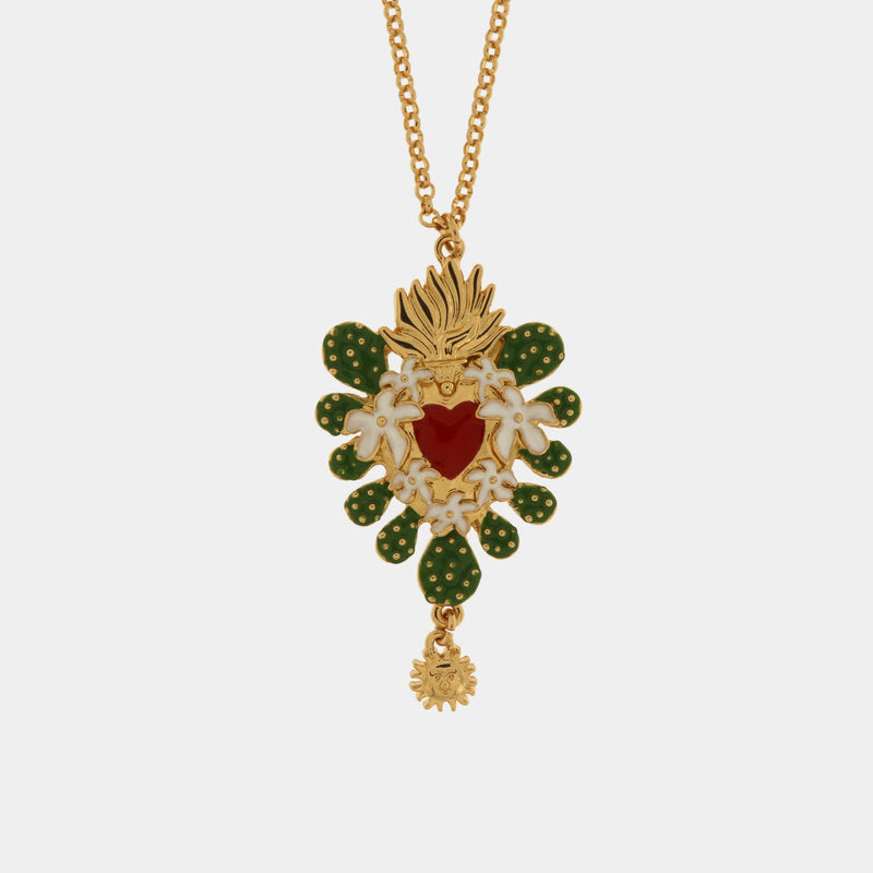 Collana in Metallo con cuore sacro incorniciato da fichi d'india