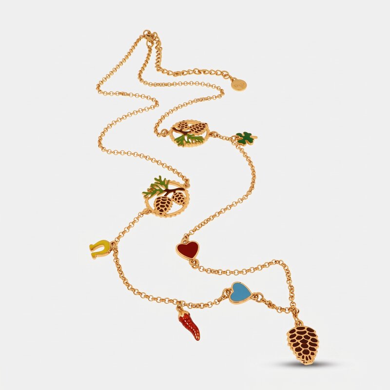 Collana in Metallo con pigna e simboli portafortuna - BYSIMON gioielli