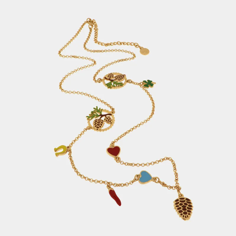 Collana in Metallo con pigna e simboli portafortuna