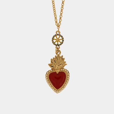 Collana in Metallo con cuore sacro e ruota carretto siciliano - BYSIMON gioielli