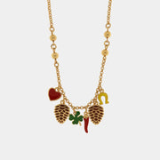 Collana in Metallo con pigne e simboli portafortuna pendenti