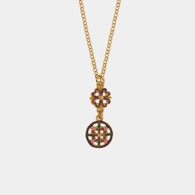 Metal necklace with colored majolica