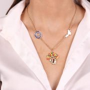 Collana in Metallo con maschera pendente e simboli regione Calabria e sole